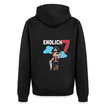 7.Geburtstag Pirat Piraten Geschenk - Unisex Premium Bio Zip Hoodie - Schwarz - Hinten - Nico (187cm)