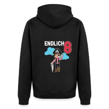 8.Geburtstag Pirat Piraten Geschenk - Unisex Premium Bio Zip Hoodie - Schwarz - Hinten - Nico (187cm)