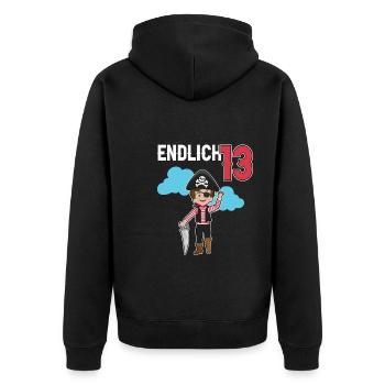 13.Geburtstag Pirat Piraten Geschenk - Unisex Premium Bio Zip Hoodie - Schwarz - Hinten - Nico (187cm)
