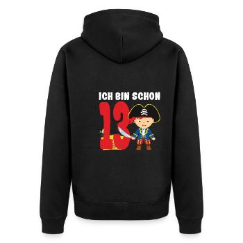 13.Geburtstag Pirat Piraten Geschenk - Unisex Premium Bio Zip Hoodie - Schwarz - Hinten - Nico (187cm)