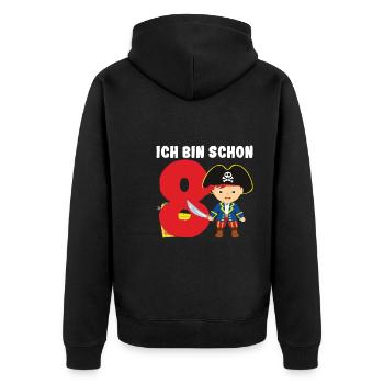 8.Geburtstag Pirat Piraten Geschenk - Unisex Premium Bio Zip Hoodie - Schwarz - Hinten - Nico (187cm)