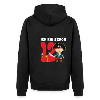 12.Geburtstag Pirat Piraten Geschenk - Unisex Premium Bio Zip Hoodie - Schwarz - Hinten - Nico (187cm)