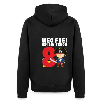 8.Geburtstag Pirat Piraten Party Geschenk - Unisex Premium Bio Zip Hoodie - Schwarz - Hinten - Nico (187cm)