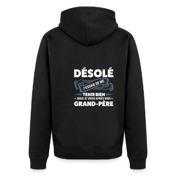 Papi Papi Famille Geschenk - Unisex Premium Bio Zip Hoodie - Schwarz - Hinten - Nico (187cm)