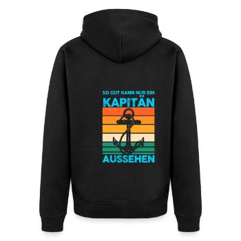 Kapitän Boot Bootfahrer Geschenk - Unisex Premium Bio Zip Hoodie - Schwarz - Hinten - Nico (187cm)