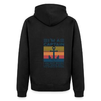 Kapitän Kapitäne Bootfahren Geschenk - Unisex Premium Bio Zip Hoodie - Schwarz - Hinten - Nico (187cm)