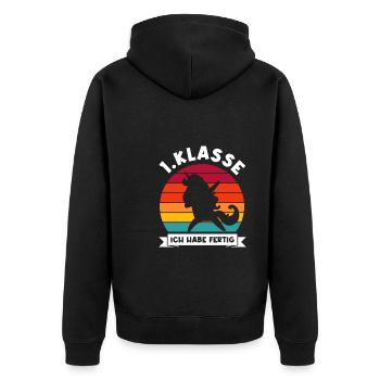 1.Klasse Einhorn 1.Klasse Abschluss Geschenk - Unisex Premium Bio Zip Hoodie - Schwarz - Hinten - Nico (187cm)