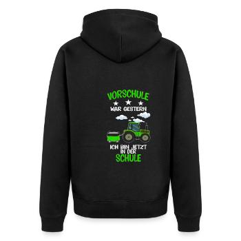 Schulkind Traktor Schulanfänger Geschenk - Unisex Premium Bio Zip Hoodie - Schwarz - Hinten - Nico (187cm)