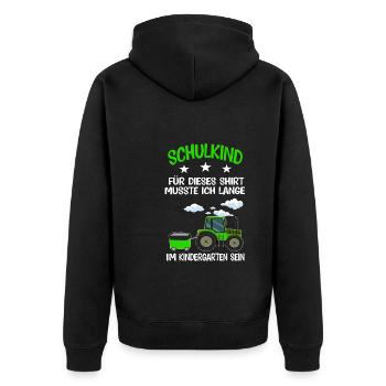 Schulkind Traktor Schulanfänger Geschenk - Unisex Premium Bio Zip Hoodie - Schwarz - Hinten - Nico (187cm)