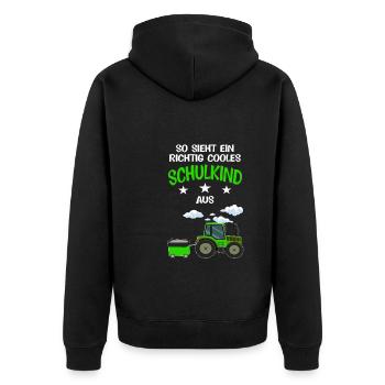 Schulkind Traktor Erstklässler Geschenk - Unisex Premium Bio Zip Hoodie - Schwarz - Hinten - Nico (187cm)