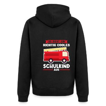 Schulkind Feuerwehr Schulbeginn Geschenk - Unisex Premium Bio Zip Hoodie - Schwarz - Hinten - Nico (187cm)