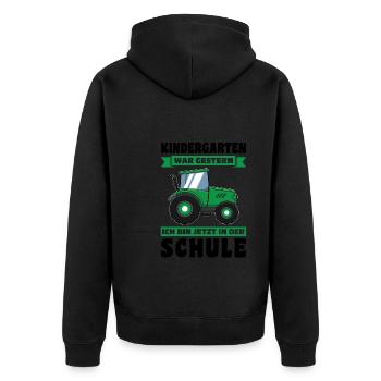Schulkind Traktor Schulanfänger Geschenk - Unisex Premium Bio Zip Hoodie - Schwarz - Hinten - Nico (187cm)