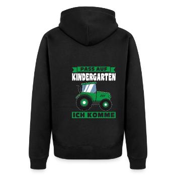 Kindergarten Traktor Kita-Kind Geschenk - Unisex Premium Bio Zip Hoodie - Schwarz - Hinten - Nico (187cm)