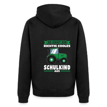 Schulkind Traktor Schulbeginn Geschenk - Unisex Premium Bio Zip Hoodie - Schwarz - Hinten - Nico (187cm)
