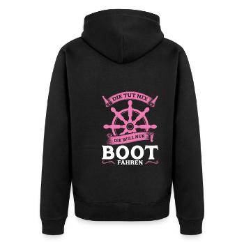 Kapitänin Boot Segelboot Geschenk - Unisex Premium Bio Zip Hoodie - Schwarz - Hinten - Nico (187cm)
