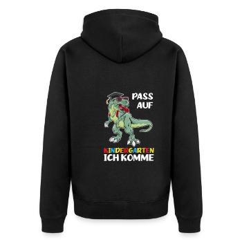 Kindergarten Dinosaurier Kindergartenanfänger - Unisex Premium Bio Zip Hoodie - Schwarz - Hinten - Nico (187cm)