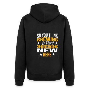 Brauerei Bier Geschenk - Unisex Premium Bio Zip Hoodie - Schwarz - Hinten - Nico (187cm)