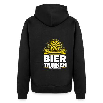 Darten Bier Dart Spieler Geschenk - Unisex Premium Bio Zip Hoodie - Schwarz - Hinten - Nico (187cm)