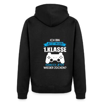 1.Klasse Gaming Schulanfänger Geschenk - Unisex Premium Bio Zip Hoodie - Schwarz - Hinten - Nico (187cm)