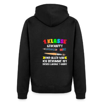 1.Klasse Abschluss 1. Klasse Abschluss Geschenk - Unisex Premium Bio Zip Hoodie - Schwarz - Hinten - Nico (187cm)