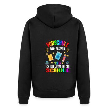 Schulkind Schulanfang Schulanfänger Geschenk - Unisex Premium Bio Zip Hoodie - Schwarz - Hinten - Nico (187cm)