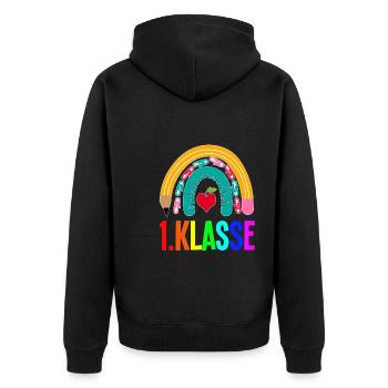 1.Klasse Regenbogen Schulanfänger Geschenk - Unisex Premium Bio Zip Hoodie - Schwarz - Hinten - Nico (187cm)