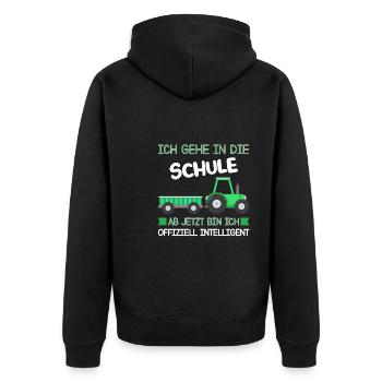 Schulkind Traktor Schulanfänger Geschenk - Unisex Premium Bio Zip Hoodie - Schwarz - Hinten - Nico (187cm)