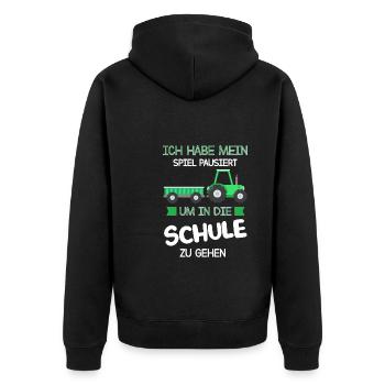 Schulkind Traktor Schulanfänger Geschenk - Unisex Premium Bio Zip Hoodie - Schwarz - Hinten - Nico (187cm)