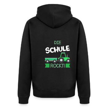 Schulkind Traktor Schulanfänger Geschenk - Unisex Premium Bio Zip Hoodie - Schwarz - Hinten - Nico (187cm)