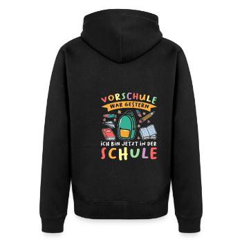 Schulkind Anfang Einschulung Geschenk - Unisex Premium Bio Zip Hoodie - Schwarz - Hinten - Nico (187cm)