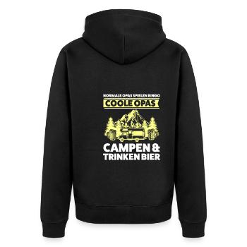 Camper Opa Campen Geschenk - Unisex Premium Bio Zip Hoodie - Schwarz - Hinten - Nico (187cm)