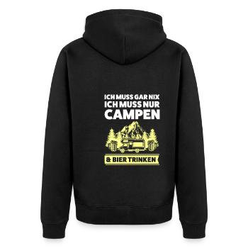 Campen Bier Camping Geschenk - Unisex Premium Bio Zip Hoodie - Schwarz - Hinten - Nico (187cm)