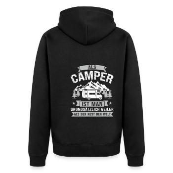 Campen camper Wanderung Geschenk - Unisex Premium Bio Zip Hoodie - Schwarz - Hinten - Nico (187cm)