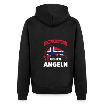 Angler Norwegisch Angeln Norwegen Geschenk - Unisex Premium Bio Zip Hoodie - Schwarz - Hinten - Nico (187cm)