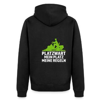 Platzwart Garten Rasenmäher Geschenk - Unisex Premium Bio Zip Hoodie - Schwarz - Hinten - Nico (187cm)