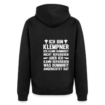 Klempner Beruf Installateur Geschenk - Unisex Premium Bio Zip Hoodie - Schwarz - Hinten - Nico (187cm)