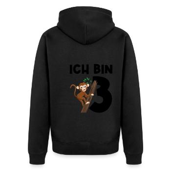 3.Geburtstag Affe 3 Jahre alt Geschenk - Unisex Premium Bio Zip Hoodie - Schwarz - Hinten - Nico (187cm)