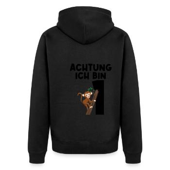 1.Geburtstag Affe 1 Jahr alt Geschenk - Unisex Premium Bio Zip Hoodie - Schwarz - Hinten - Nico (187cm)