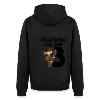 3.Geburtstag Affe 3 Jahre alt Geschenk - Unisex Premium Bio Zip Hoodie - Schwarz - Hinten - Nico (187cm)