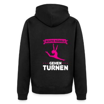 Turnen Mädchen Turnerin Geschenk - Unisex Premium Bio Zip Hoodie - Schwarz - Hinten - Nico (187cm)
