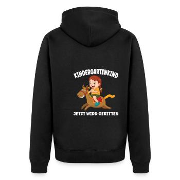 Kindergarten Reiterin Pferde Geschenk - Unisex Premium Bio Zip Hoodie - Schwarz - Hinten - Nico (187cm)