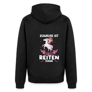 Reiten Mädchen Pferdeliebhaberin Geschenk - Unisex Premium Bio Zip Hoodie - Schwarz - Hinten - Nico (187cm)