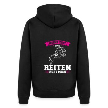 Reiten Mädchen Pferdesport Geschenk - Unisex Premium Bio Zip Hoodie - Schwarz - Hinten - Nico (187cm)