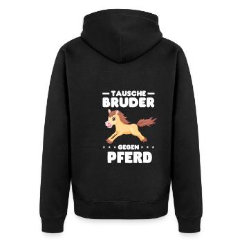 Reiten Mädchen Reitsport Geschenk - Unisex Premium Bio Zip Hoodie - Schwarz - Hinten - Nico (187cm)