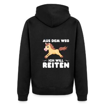 Reiten Mädchen Reitsport Geschenk - Unisex Premium Bio Zip Hoodie - Schwarz - Hinten - Nico (187cm)