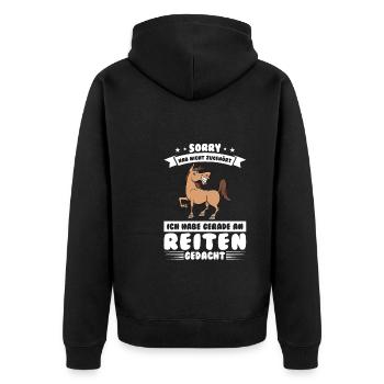 Reiten Mädchen Reitsport Geschenk - Unisex Premium Bio Zip Hoodie - Schwarz - Hinten - Nico (187cm)