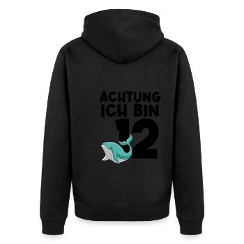 12. Geburtstag Wal 12 Jahre alt Geschenk - Unisex Premium Bio Zip Hoodie - Schwarz - Hinten - Nico (187cm)