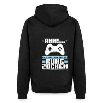 Gaming Zocken Gamer Geschenk - Unisex Premium Bio Zip Hoodie - Schwarz - Hinten - Nico (187cm)
