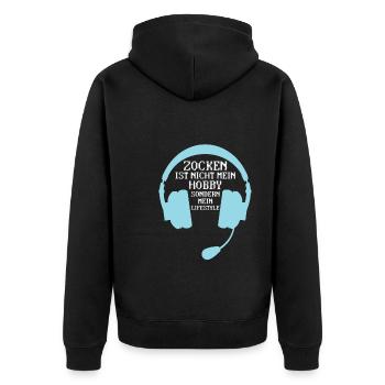Gaming Zocken Gamer Geschenk - Unisex Premium Bio Zip Hoodie - Schwarz - Hinten - Nico (187cm)