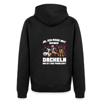 Dackel Hund Dachshund Geschenk - Unisex Premium Bio Zip Hoodie - Schwarz - Hinten - Nico (187cm)